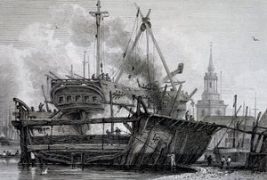 Rotherhithe，1815年的浮动码头，由JC Allen雕刻，来自世界银行和乔治库克出版的泰晤士河观点，1822年 作者 弗朗西亚